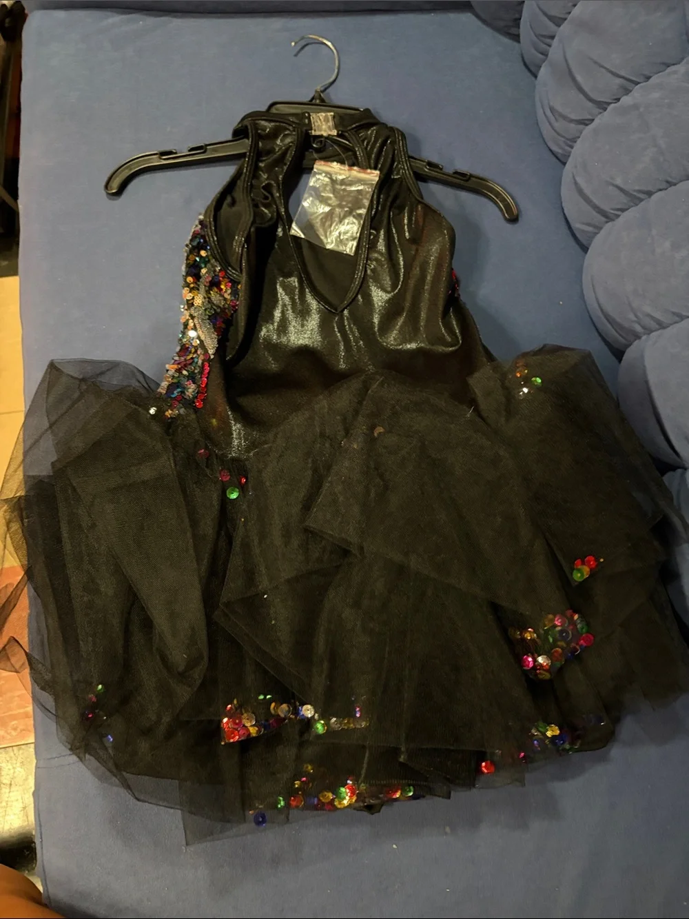 Girls Black Sequin Tulle Dance Costume Dress